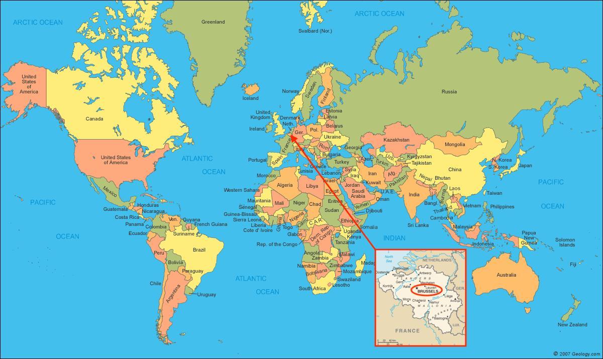 بروكسل الموقع علي خريطة العالم